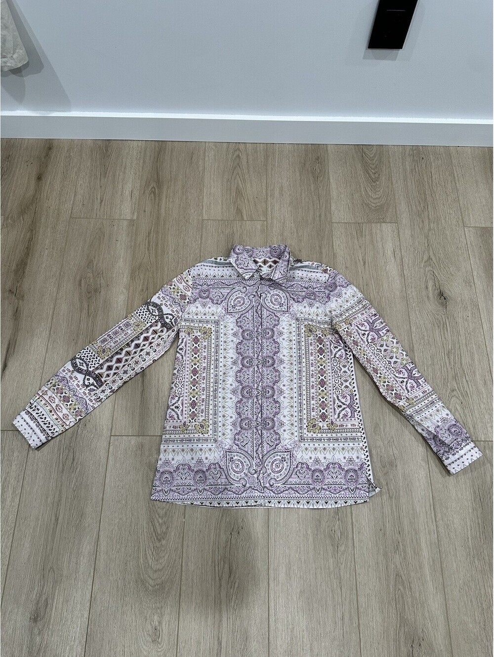 ETRO Women's Paisley Print Stretch Cotton Shirt Made in Italy Size 44